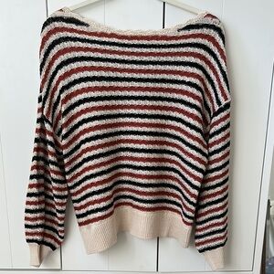 LOFT Striped Sweater - Black, Red, Cream